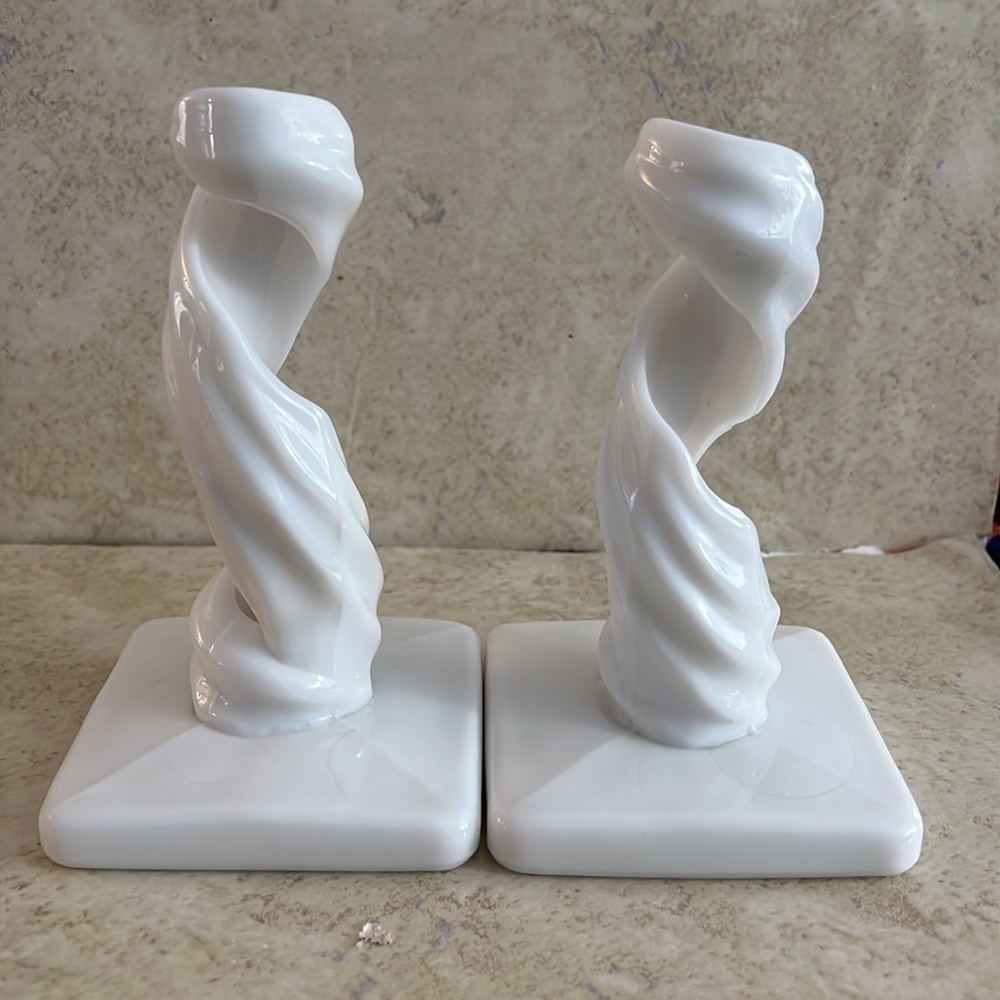 Westmoreland Milk Glass Lotus Spiral Twist Pair Candle Holders